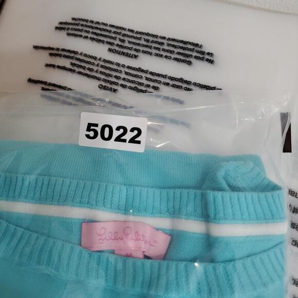 Lilly Pulitzer Sweater Womens Medium Blue Looong Weekend Cotton Pullover Top - Picture 10 of 10